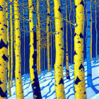 Yellow-barked Trees with Black Knots in Snowy Forest Scene