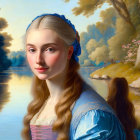 Painting of a Young Woman by a Serene River