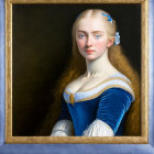 Portrait of young woman in blue dress with gold frame