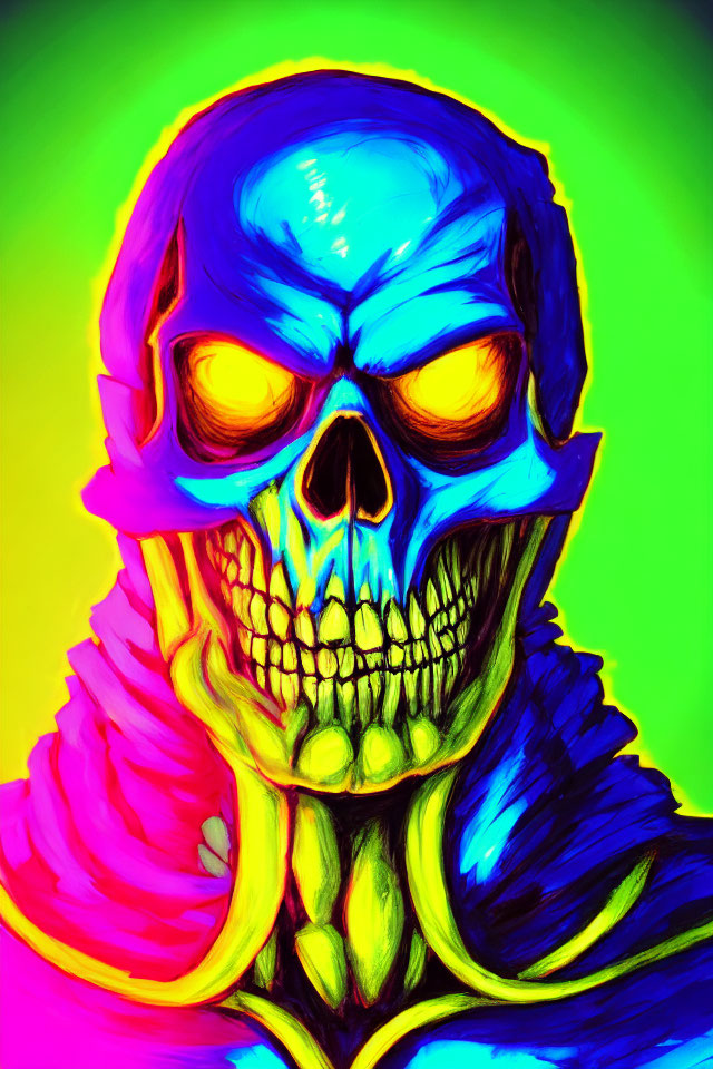 Colorful Neon Skull Artwork with Psychedelic Palette