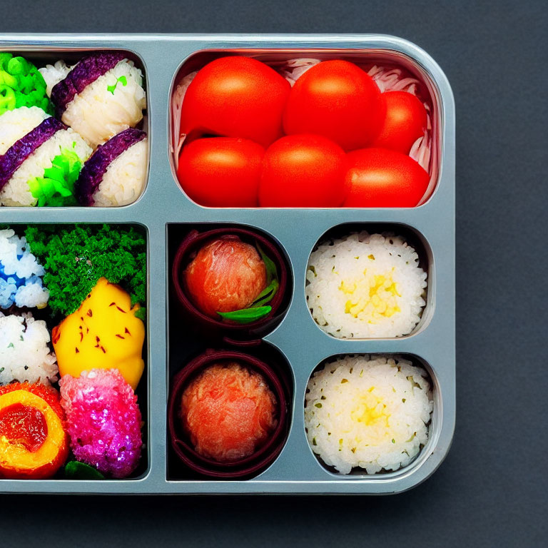 Assorted Onigiri and Salmon Nigiri in Bento Box