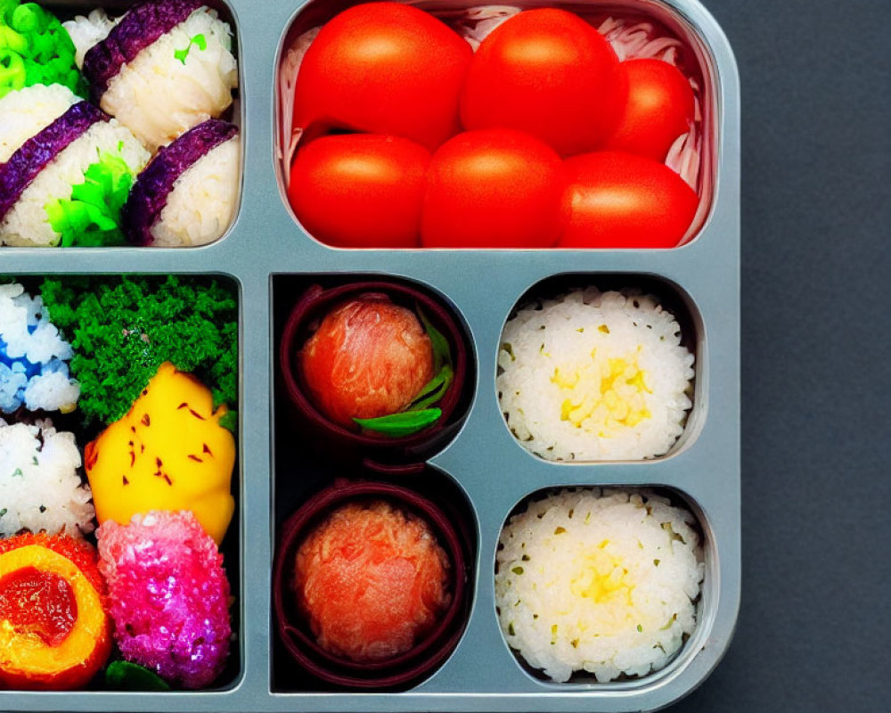 Assorted Onigiri and Salmon Nigiri in Bento Box