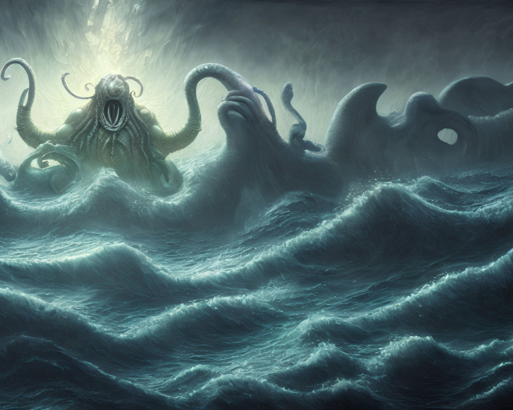 Mythical Sea Monster Emerges from Turbulent Ocean Waves