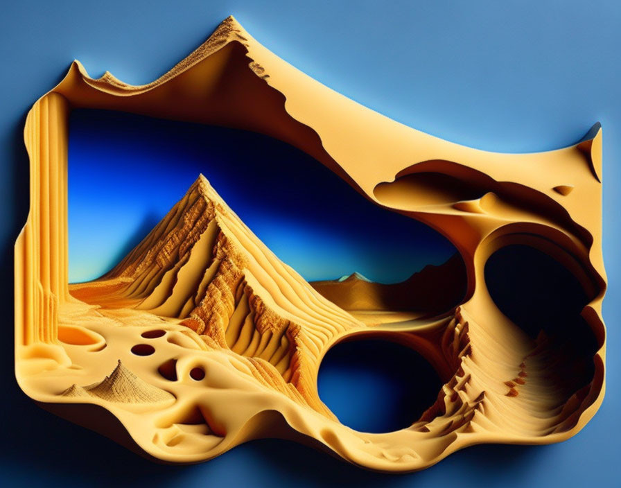 Surreal digital artwork: Desert landscape bending and melting