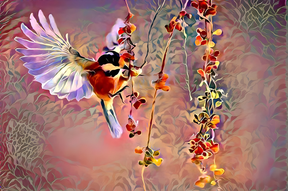 Fluttering Bird with Berries