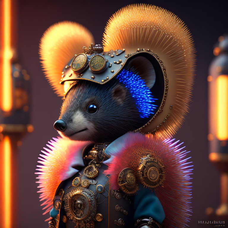 Detailed Steampunk Outfit on Anthropomorphic Mouse in Digital Art