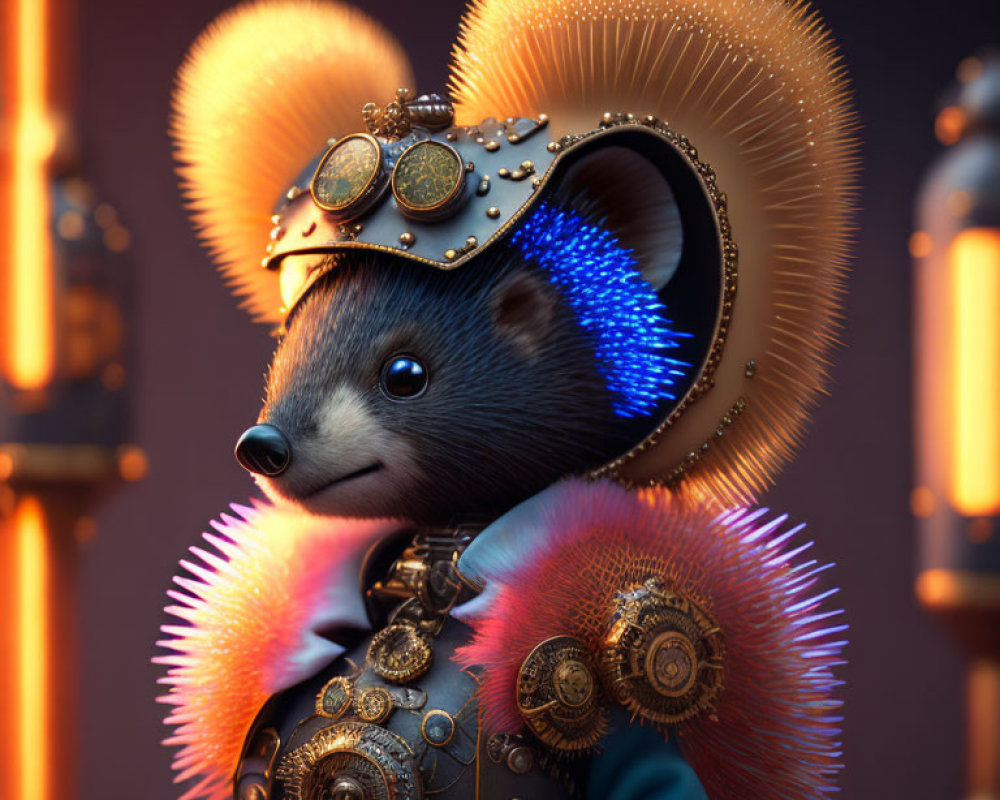 Detailed Steampunk Outfit on Anthropomorphic Mouse in Digital Art