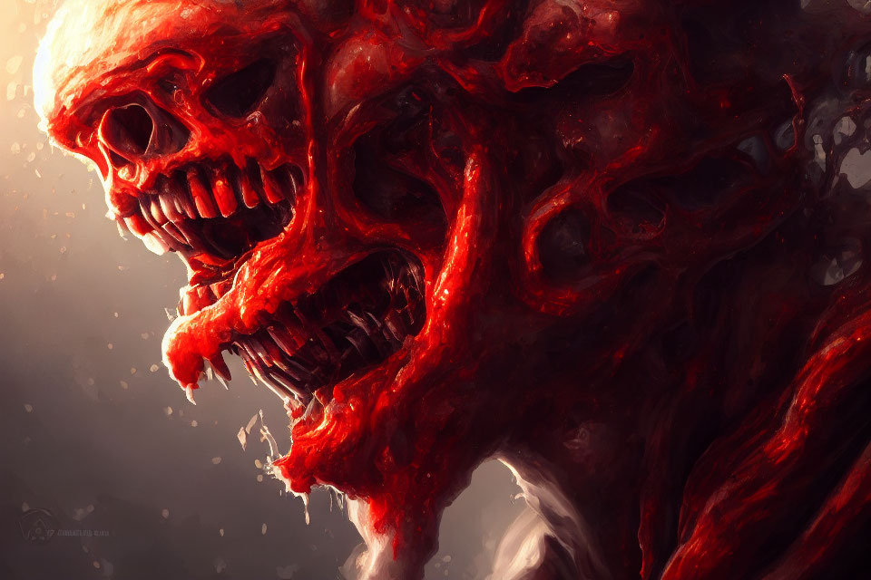 Intense red skulls illustration with dynamic texture in horror fantasy theme