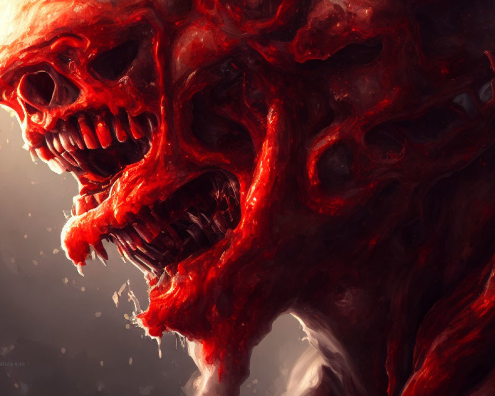 Intense red skulls illustration with dynamic texture in horror fantasy theme