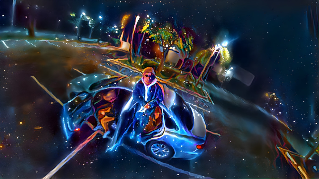 Parking lot deep dream dark night sky