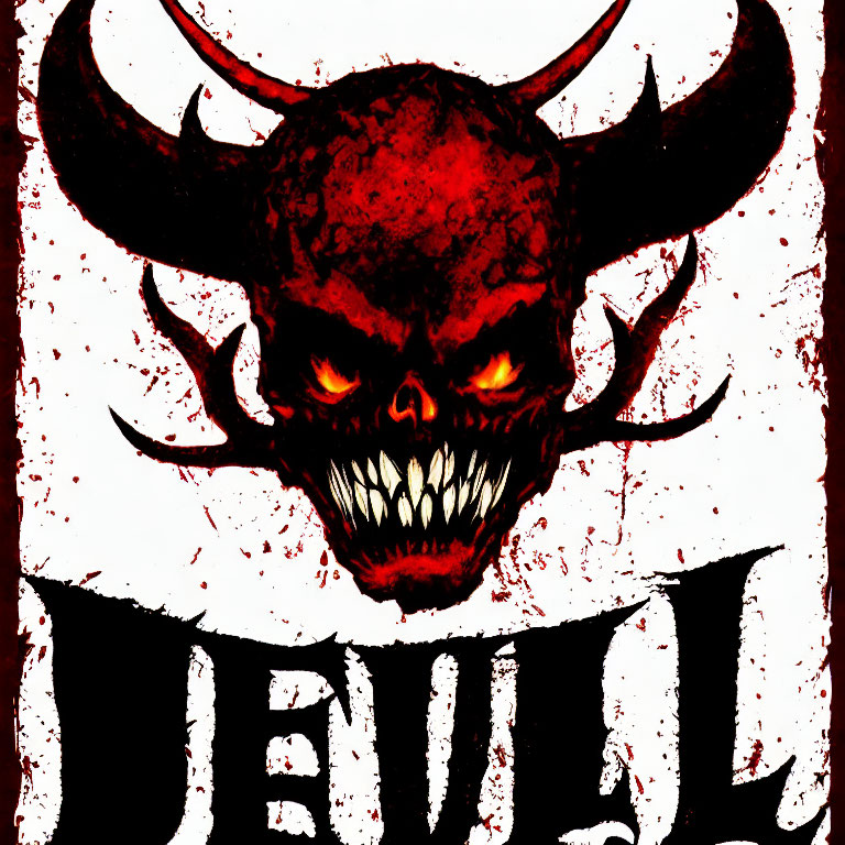 Menacing red devil graphic with glowing eyes and horns above bold "DEVIL" word splattered with