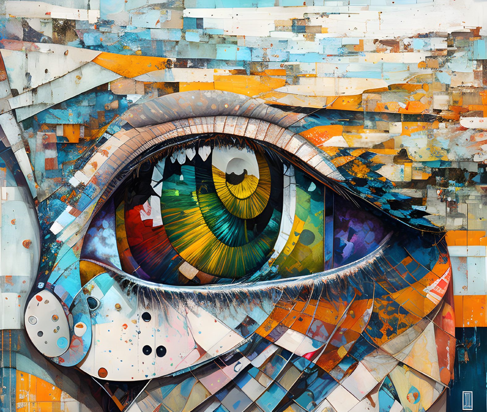 Colorful Abstract Eye Painting with Geometric Patterns and Textures