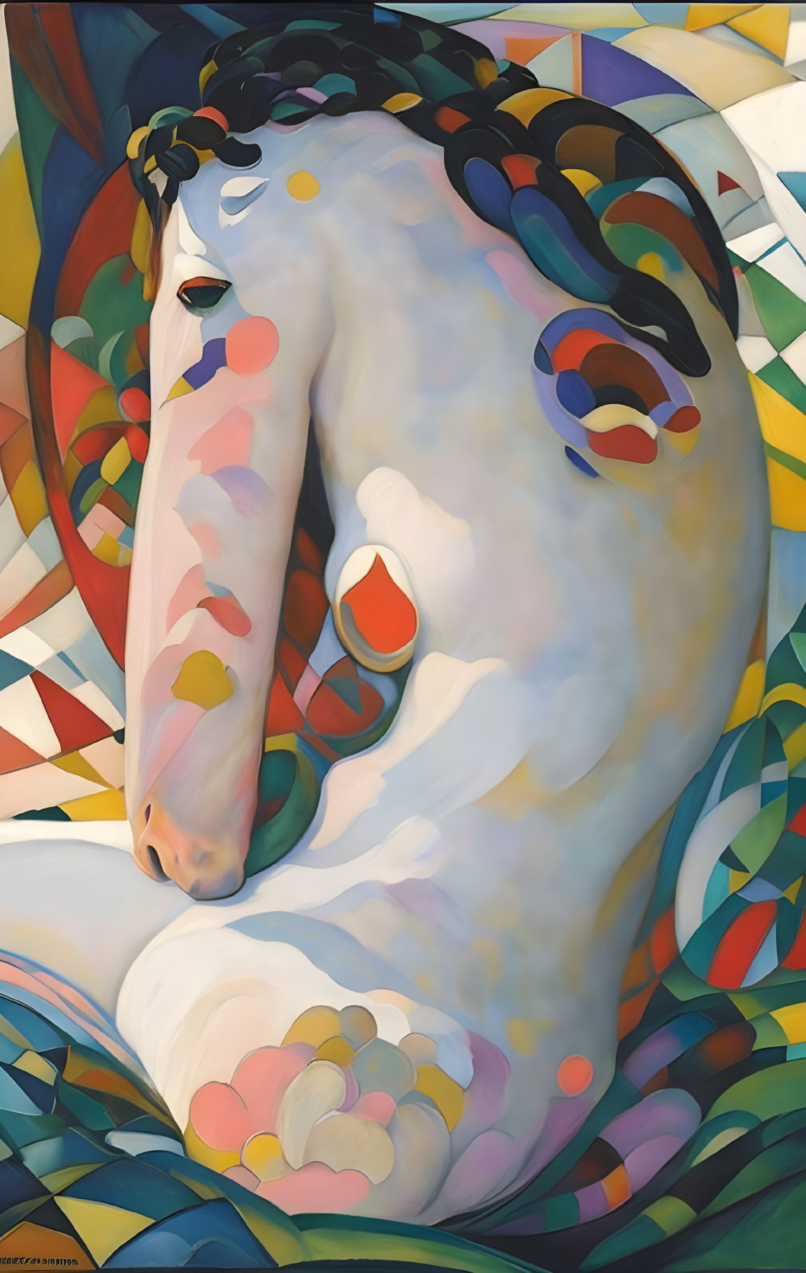 Vivid Abstract Horse Painting with Swirling Patterns