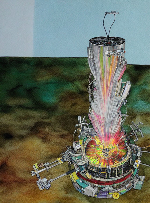 Detailed Illustration of Colorful Futuristic Reactor with Energy Beams