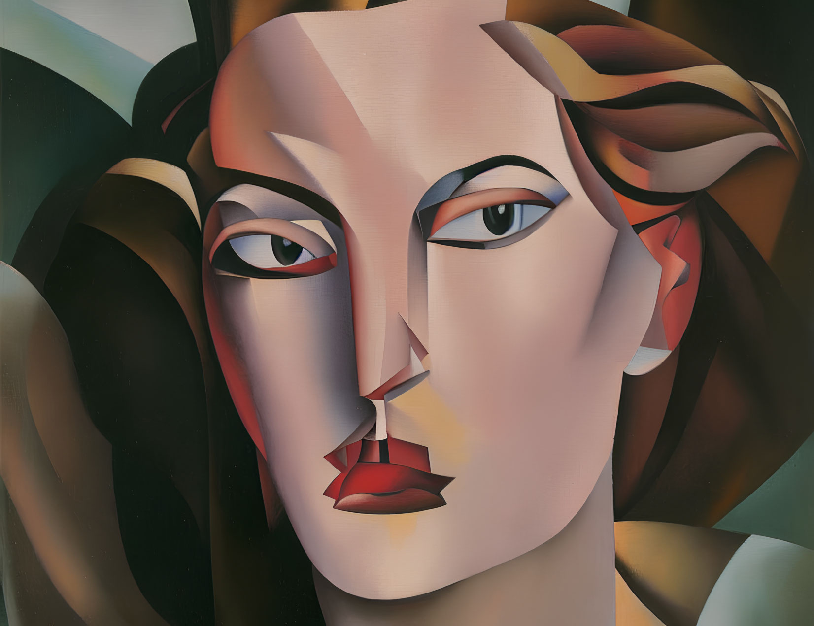 Cubist-inspired painting of a woman's face with sharp angles