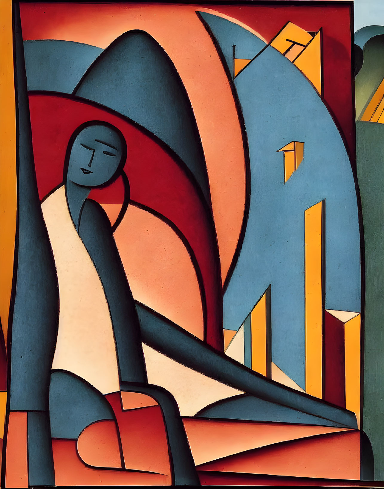 Geometric Abstract Art: Bold Colors, Human Figure, Architectural Shapes