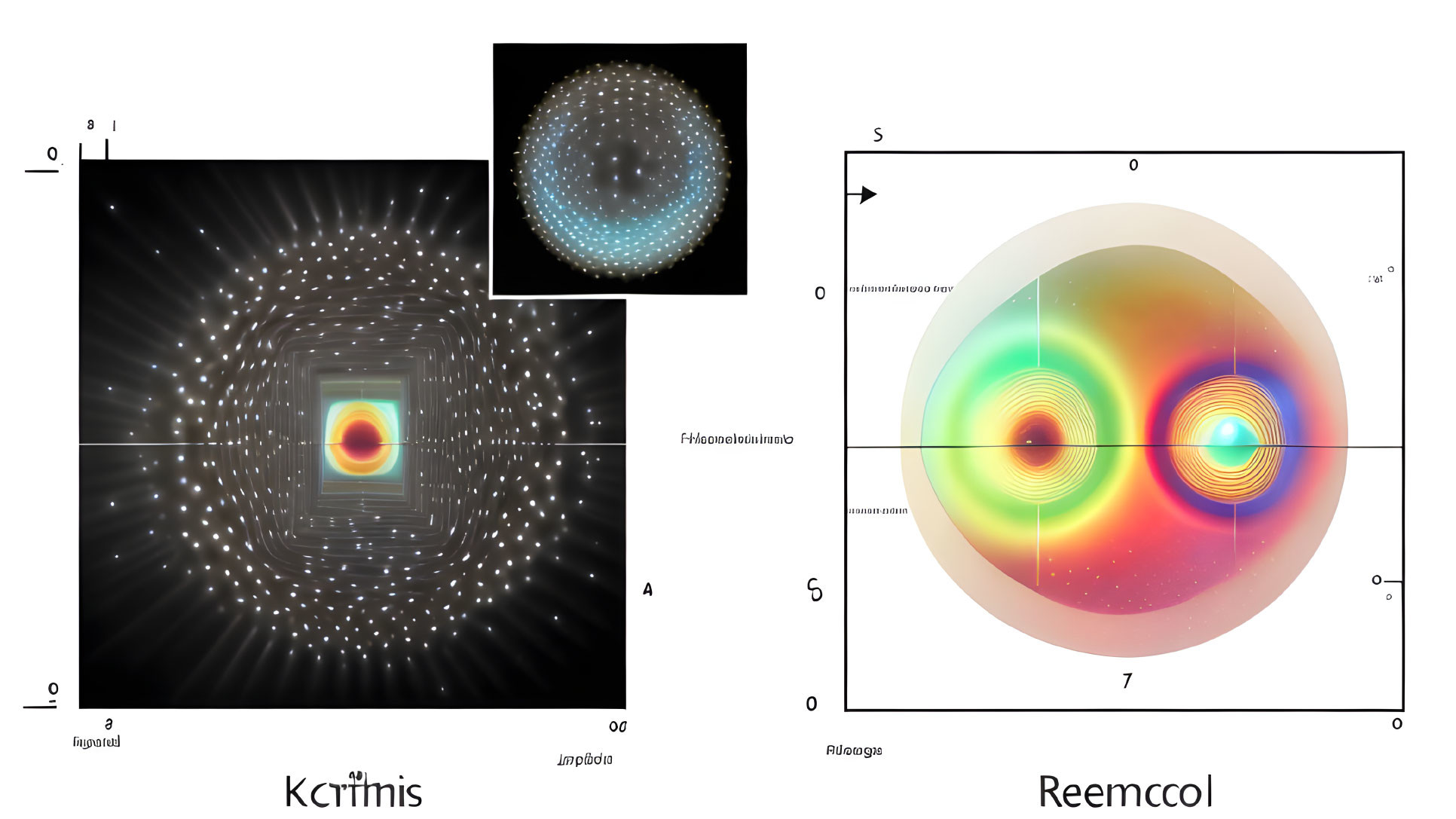 Scientific Diagrams Collage: Star Object, Circular Pattern, Logos