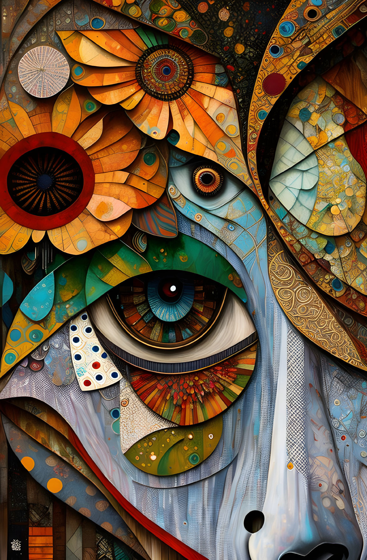 Colorful Surrealist Eye Digital Painting with Floral and Geometric Patterns