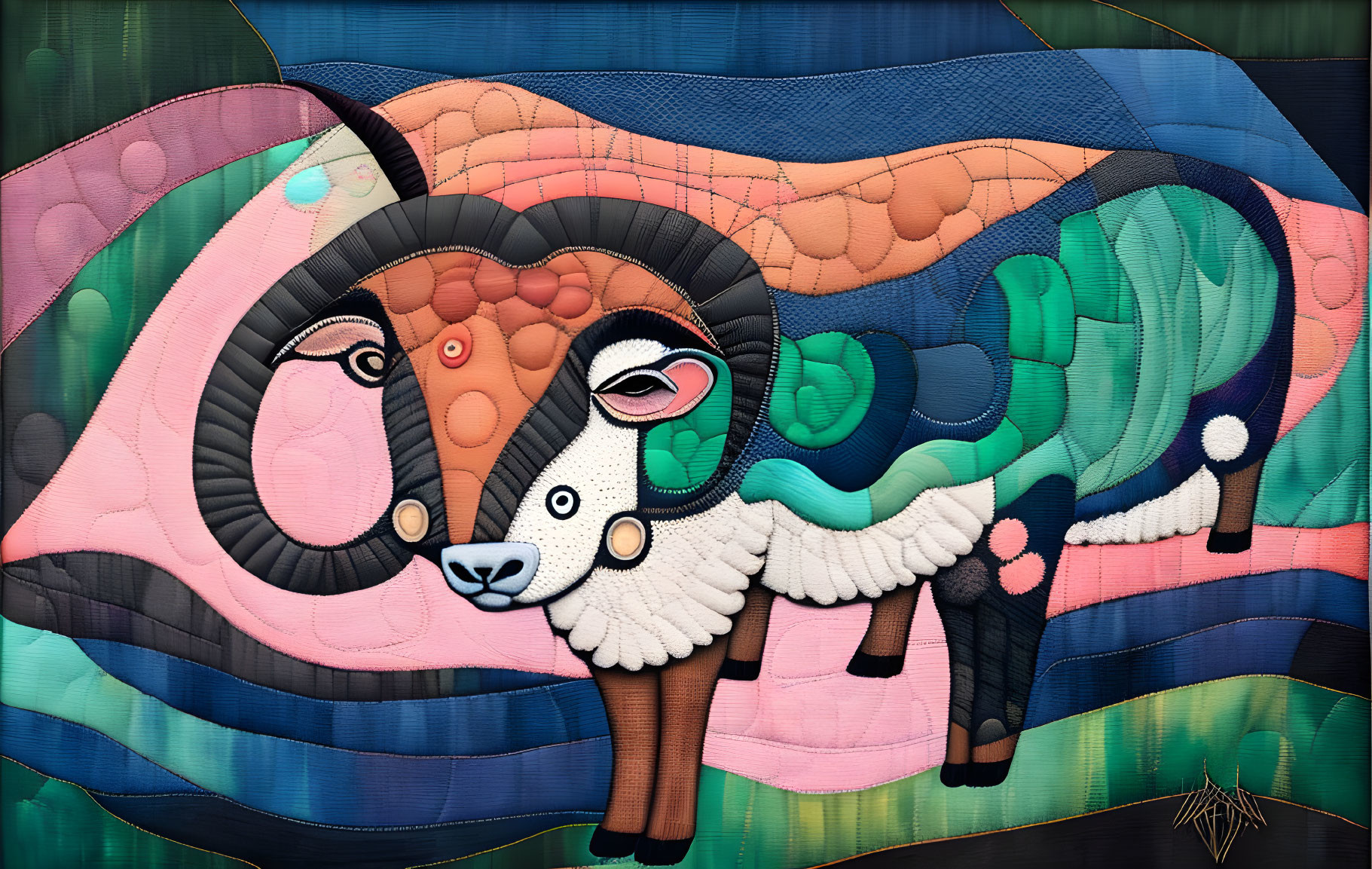 Colorful Abstract Ram Artwork on Patchwork Background