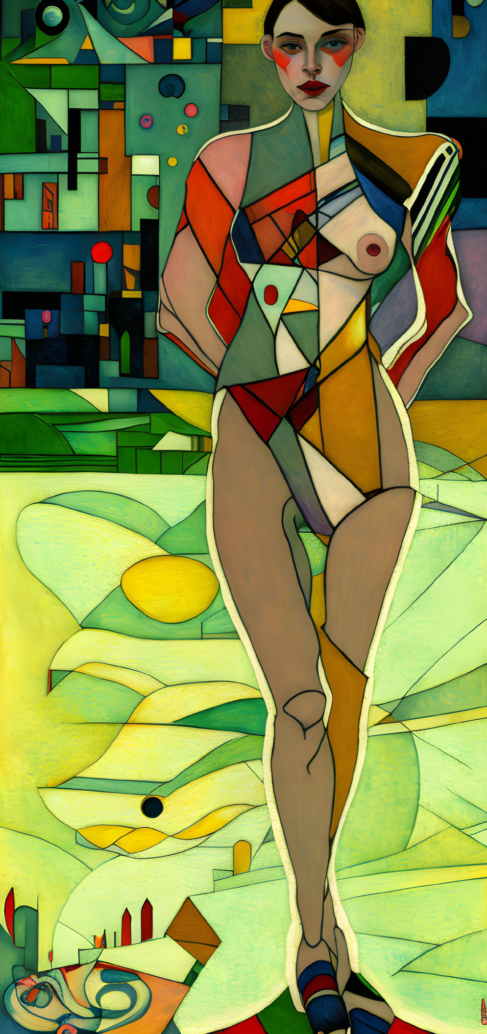 Abstract Woman Portrait with Geometric Shapes and Colorful Patterns