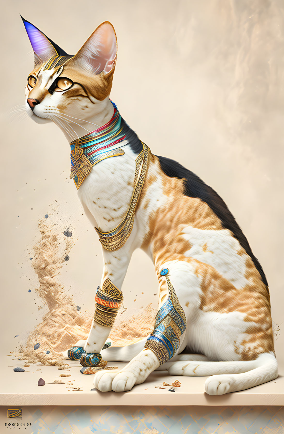 Egyptian-style Jewelry Adorns Cat in Striking Pose