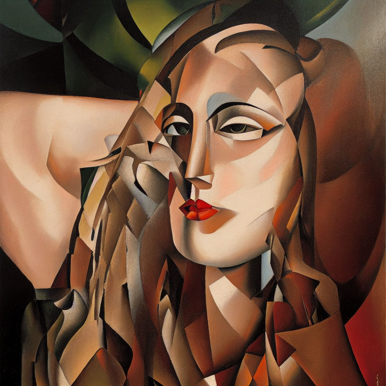 Cubist portrait of a woman with angular, fragmented features