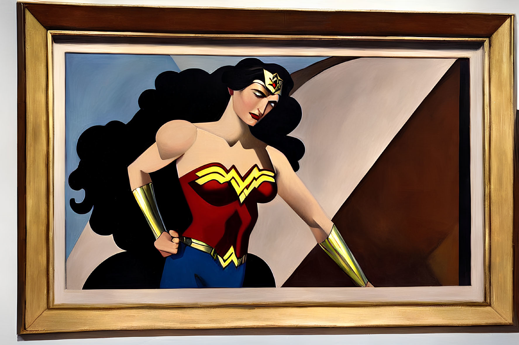 Vibrant Wonder Woman artwork with iconic costume and confident pose displayed on wall