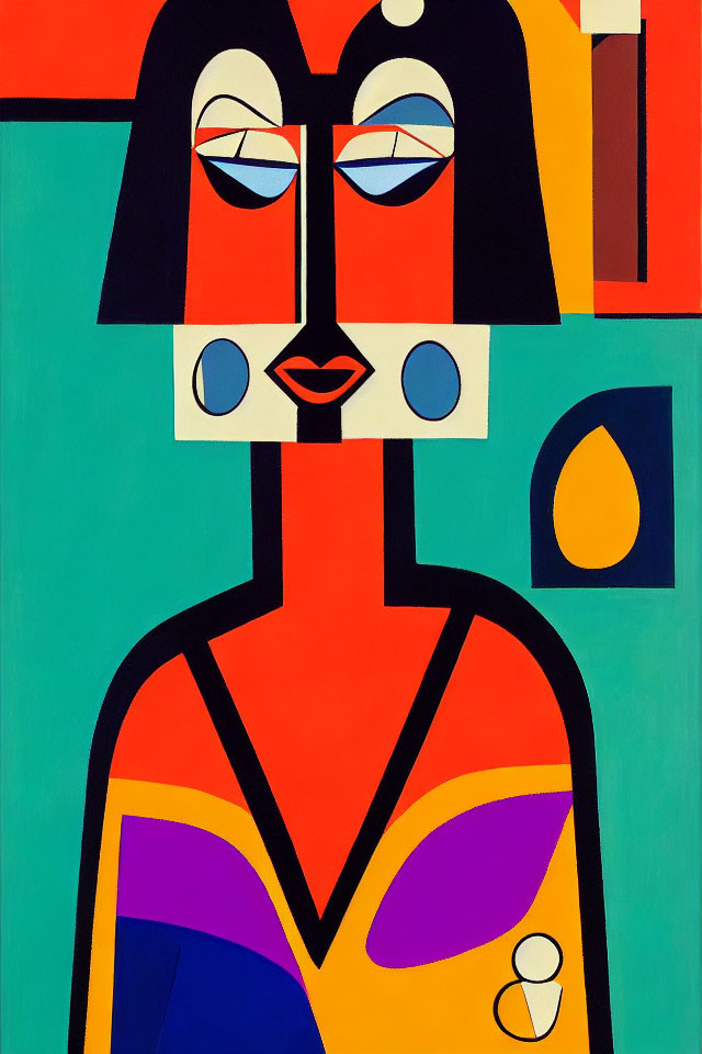 Geometric Abstract Art: Stylized Female Figure, Bold Colors & Clean Lines