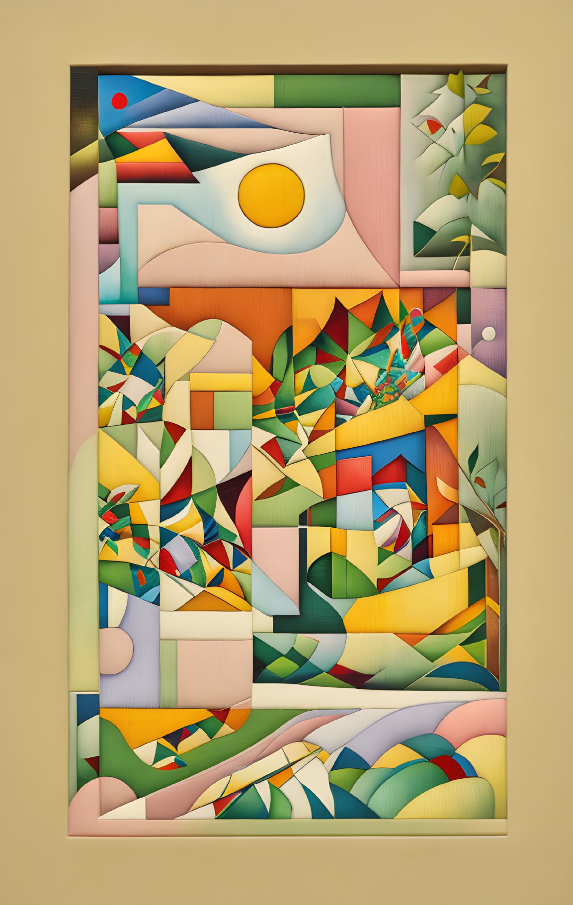 Vibrant abstract geometric painting on beige background