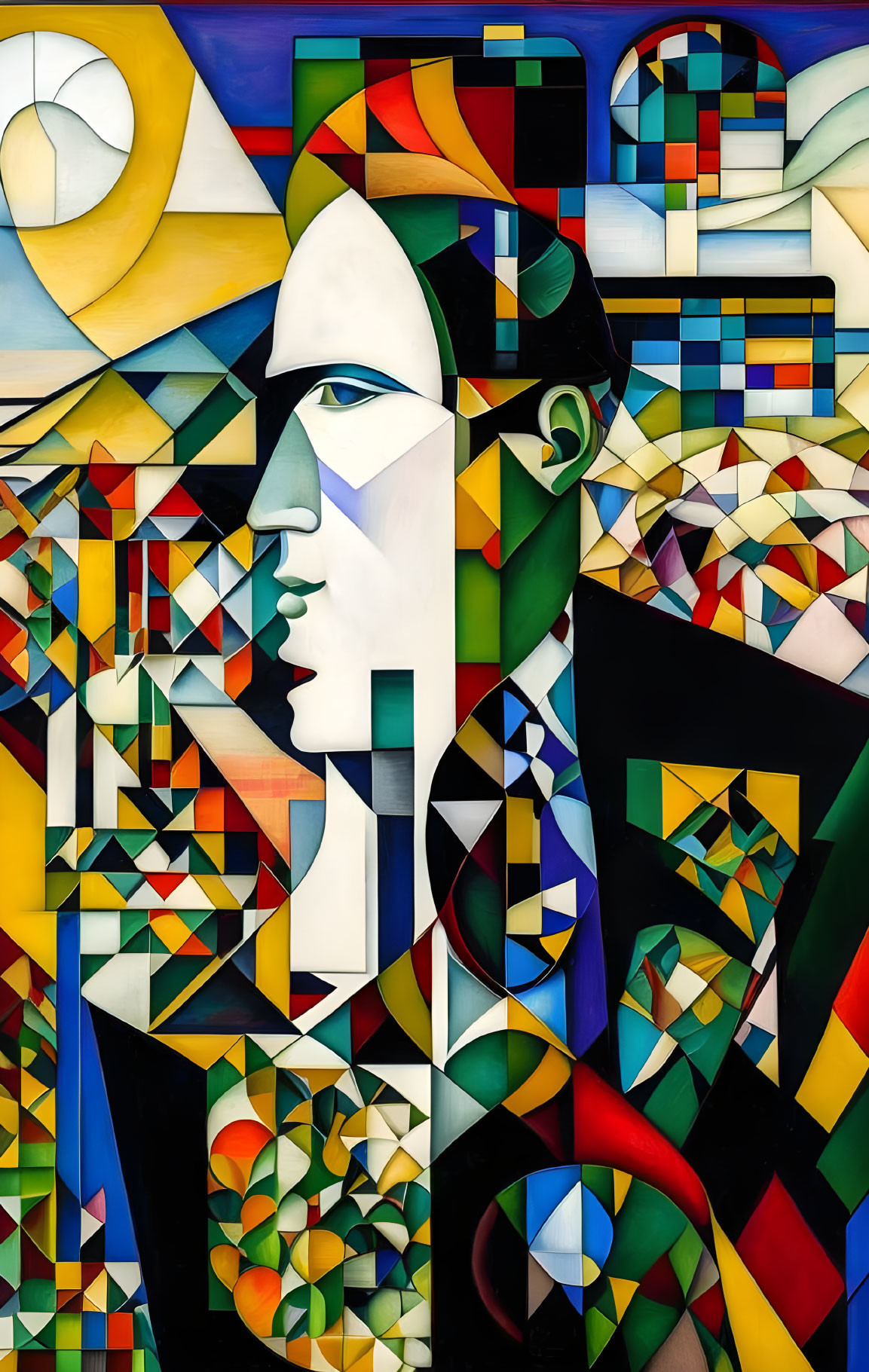 Vibrant Cubist Painting of Abstract Face Profile