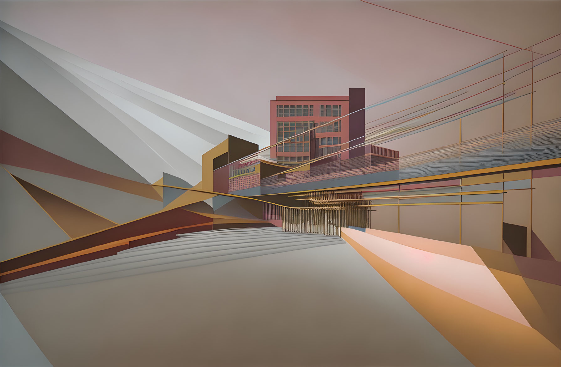 Geometric Abstract Art: 3D Perspective with Pastel & Earth Tones