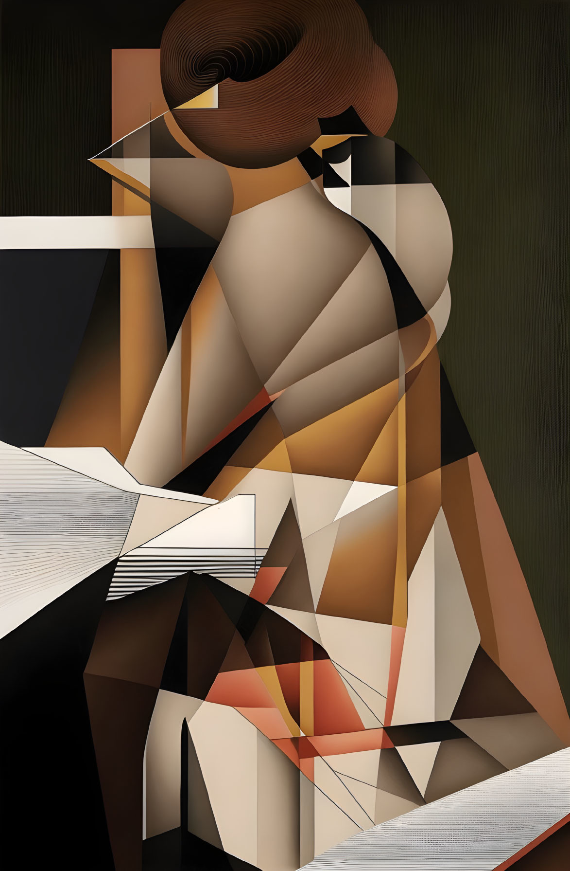 Abstract Cubist-style Seated Figure Painting with Geometric Shapes