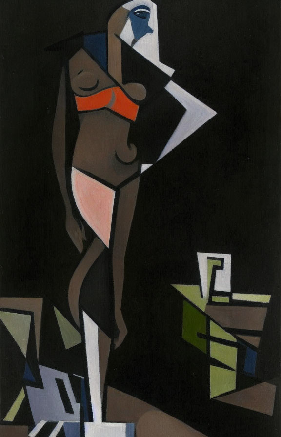 Cubist Abstract Art: Fragmented Female Figure in Earth Tones