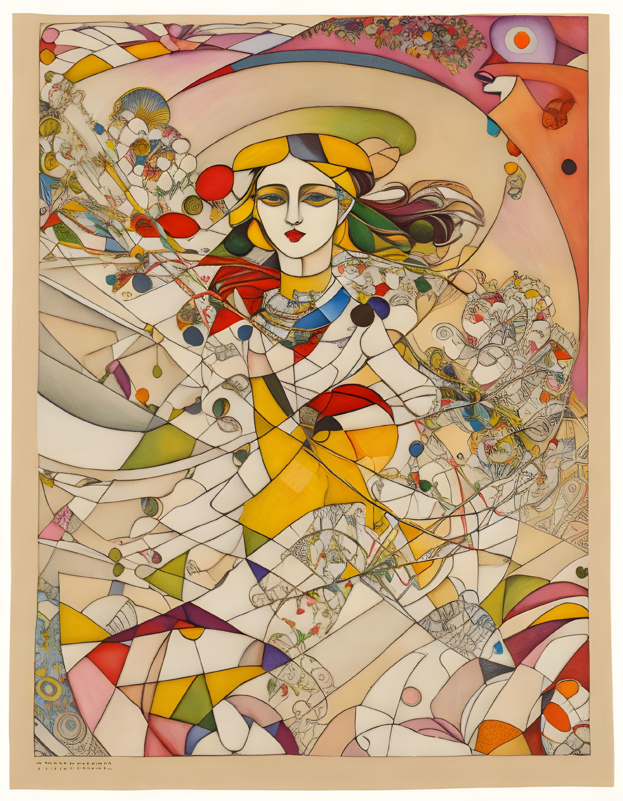 Colorful Abstract Artwork Featuring Stylized Woman