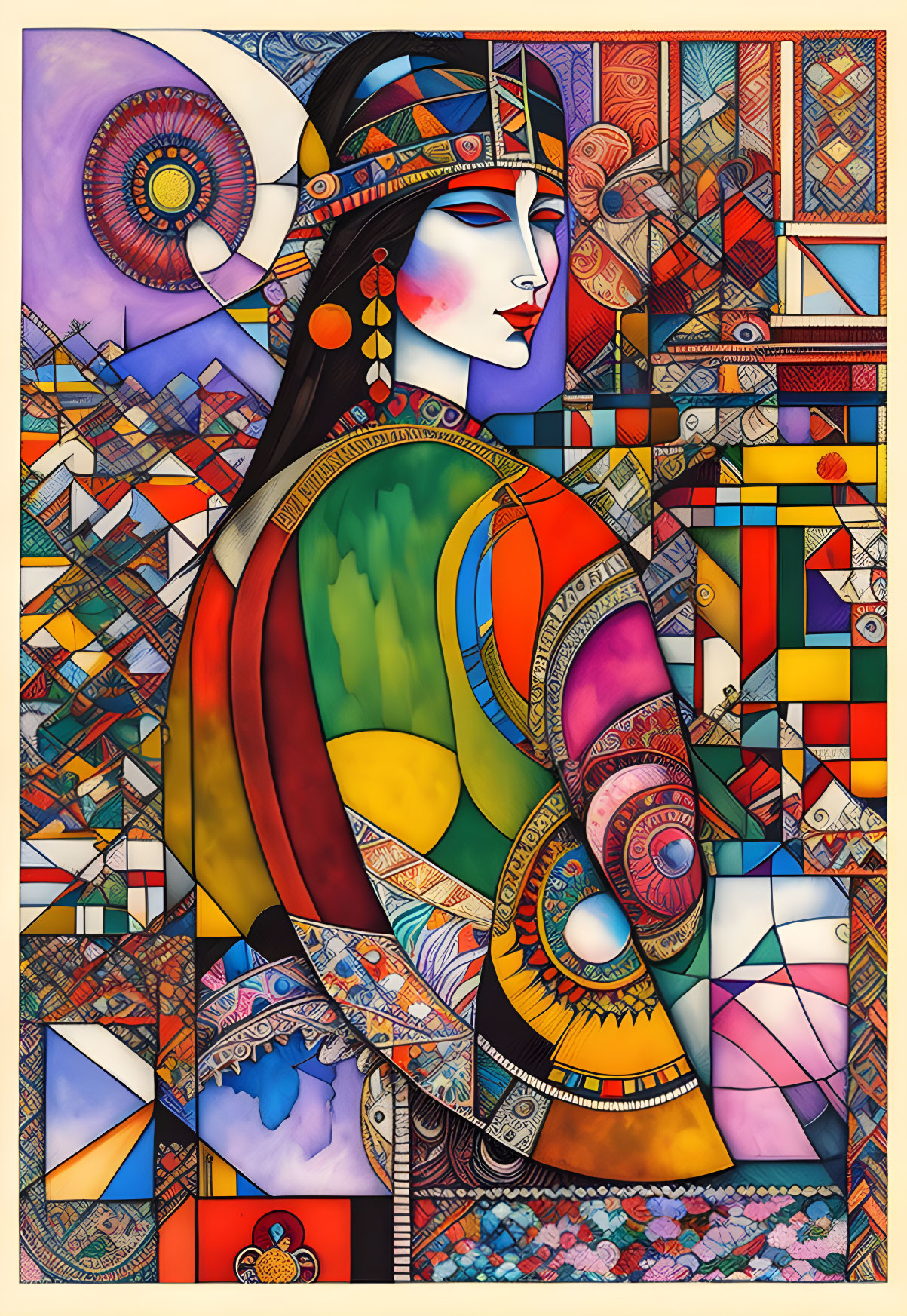 Vivid Geometric Figure Painting with Abstract Background