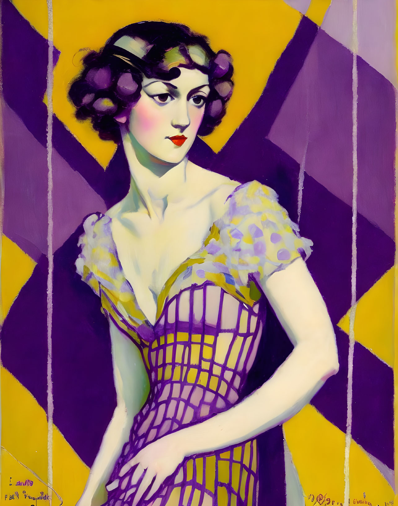 Colorful 1920s Style Portrait of Woman in Geometric Dress