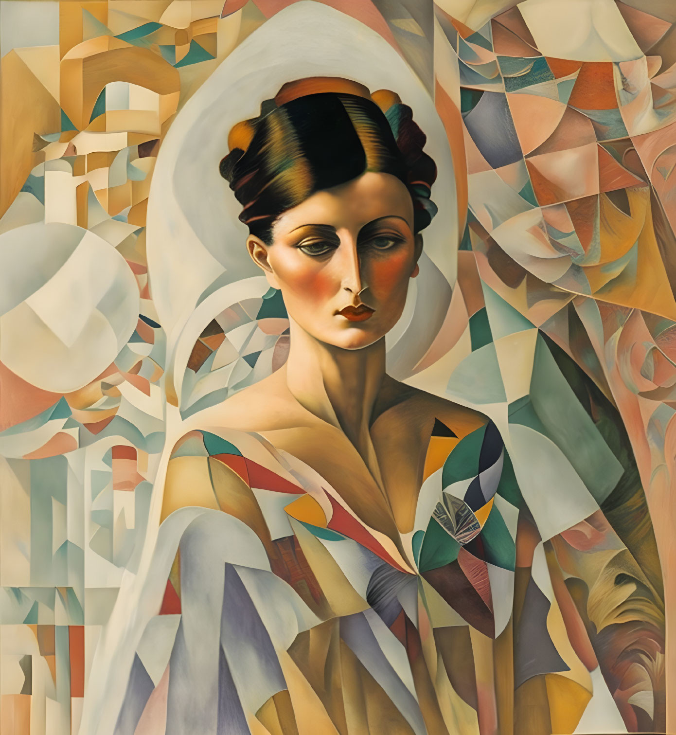 Geometric Cubist Portrait of a Woman with Abstract Realism