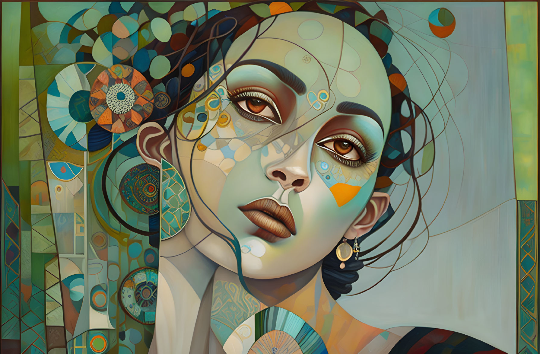 Colorful Geometric Patterns on Woman's Stylized Portrait