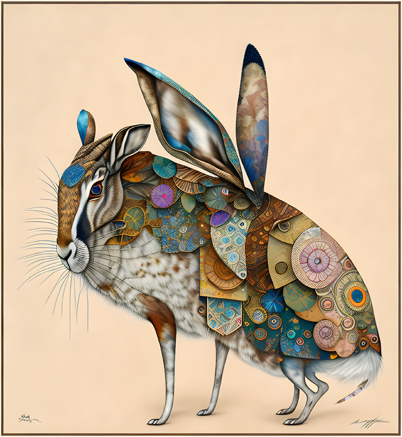 Colorful Patchwork Rabbit Illustration in Various Textures