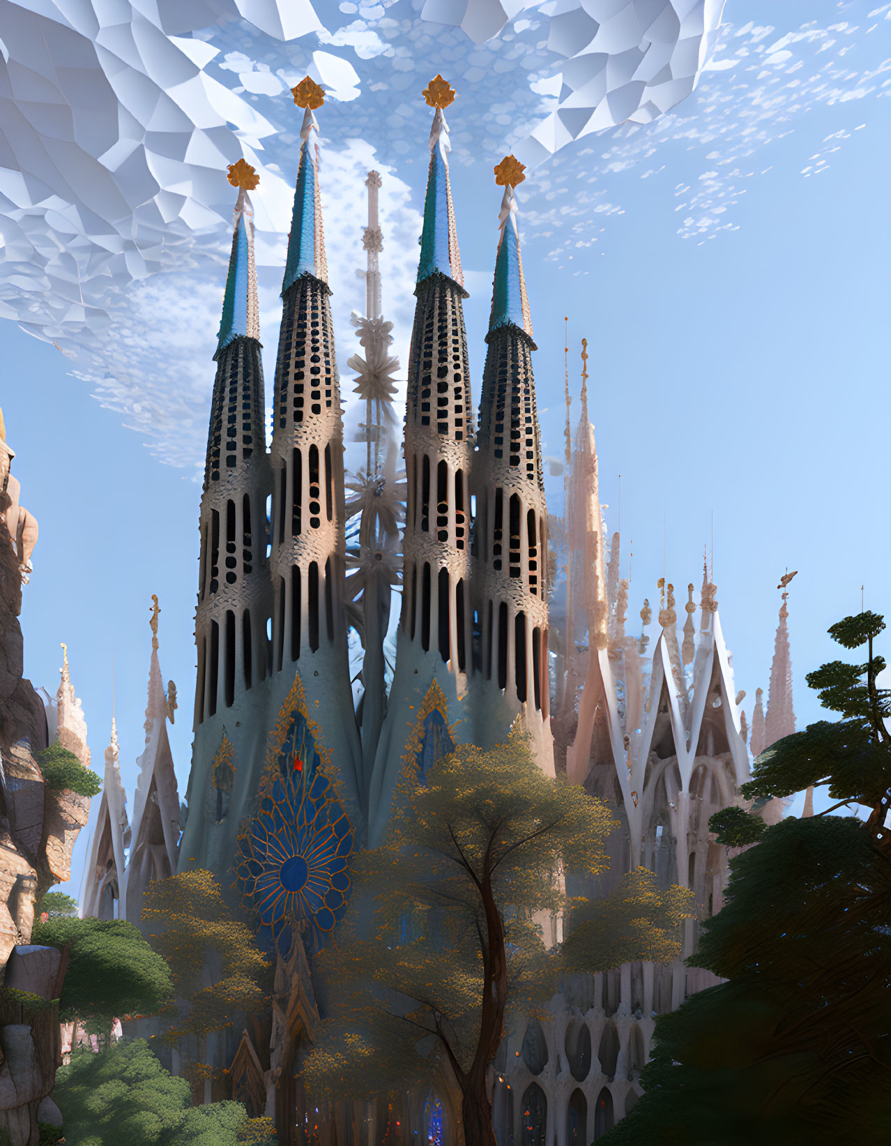 Fantastical Gothic Cathedral in Forest Setting