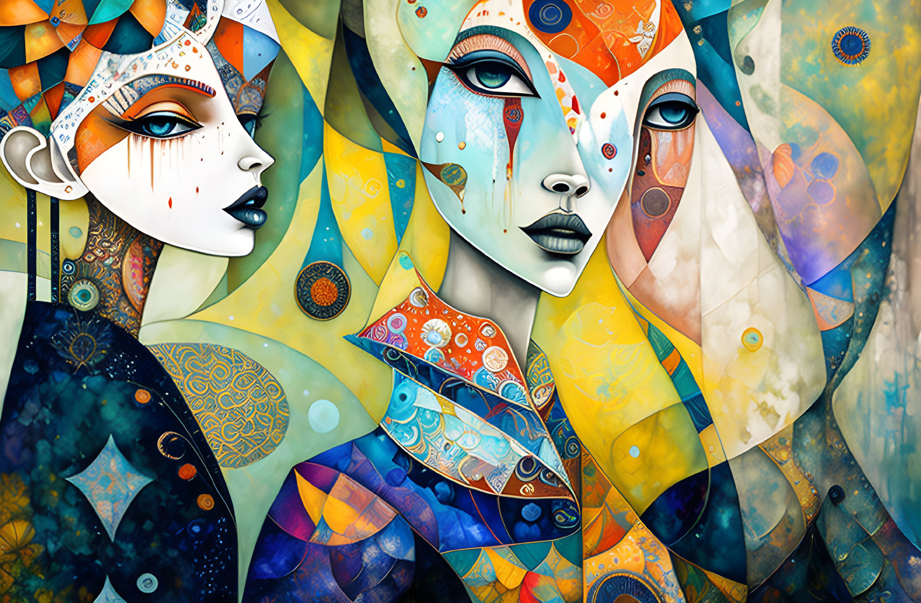 Colorful Abstract Female Faces with Intricate Patterns and Textures