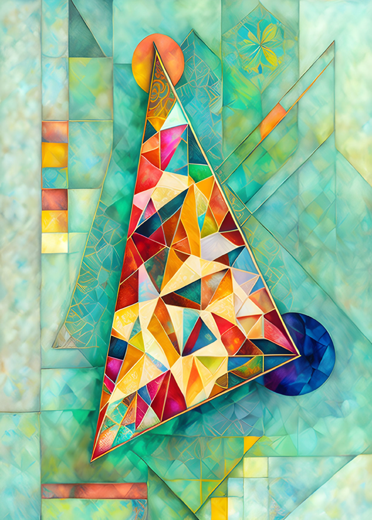 Colorful Geometric Christmas Tree on Aqua Background