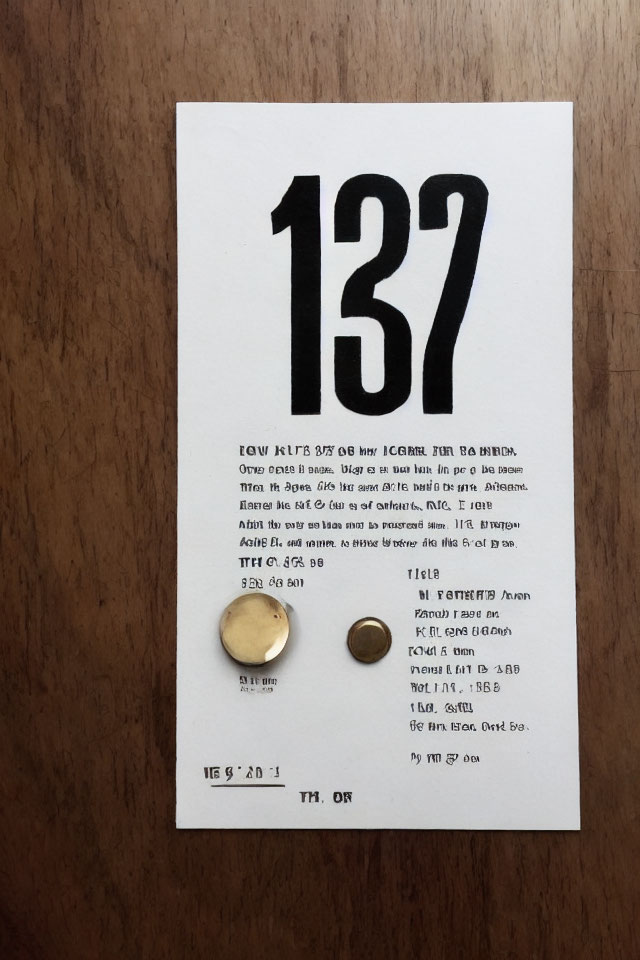 Paper 137 with English text, buttons on wooden surface