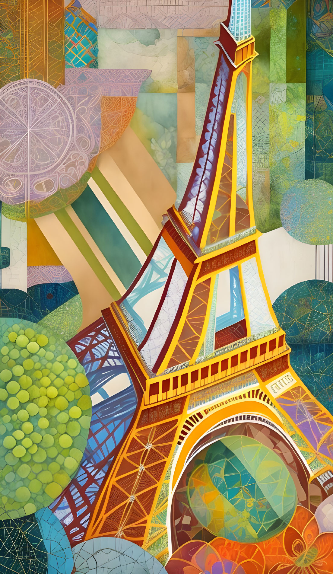 Colorful Abstract Eiffel Tower Illustration with Geometric Patterns