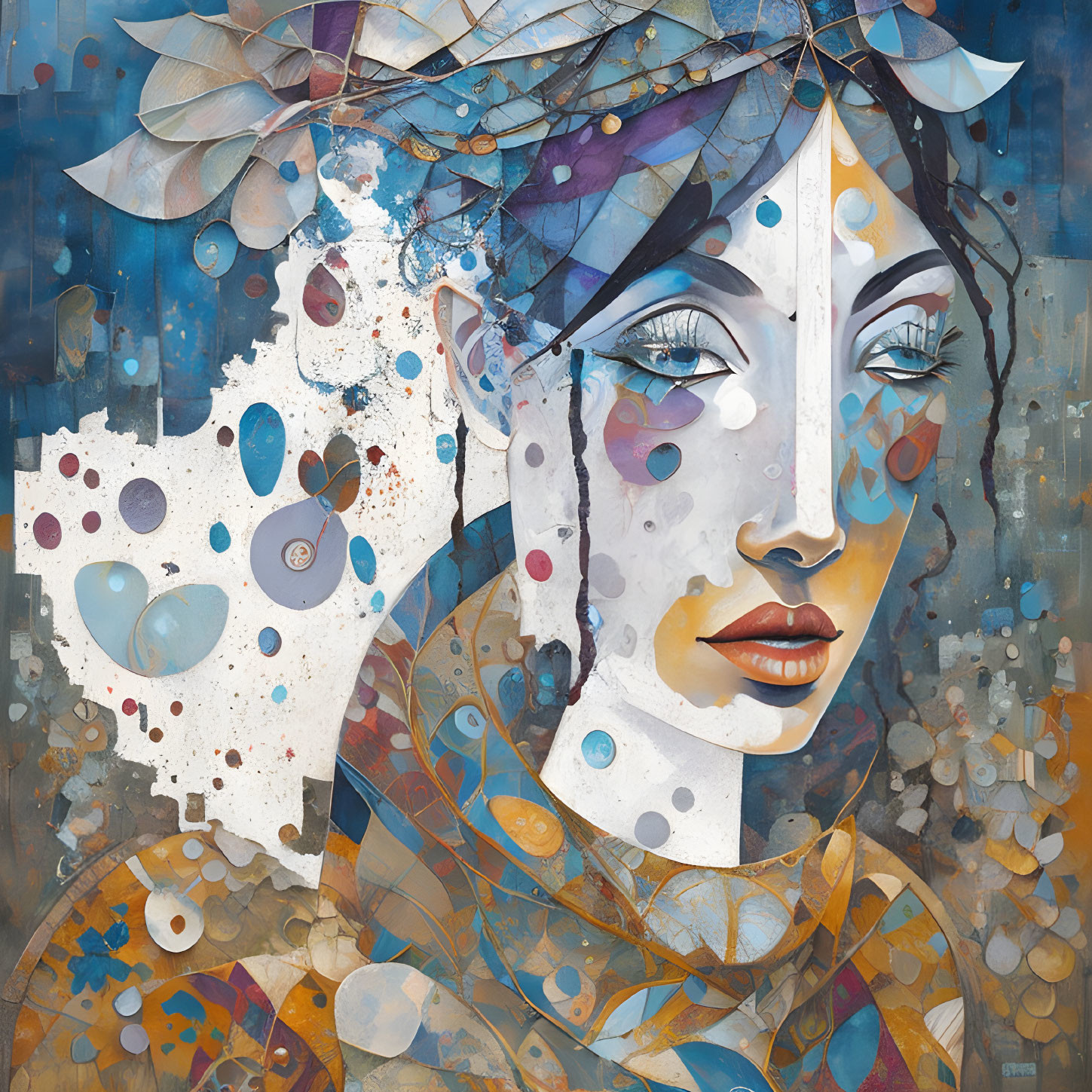 Colorful Abstract Portrait of Woman with Blue Eyes