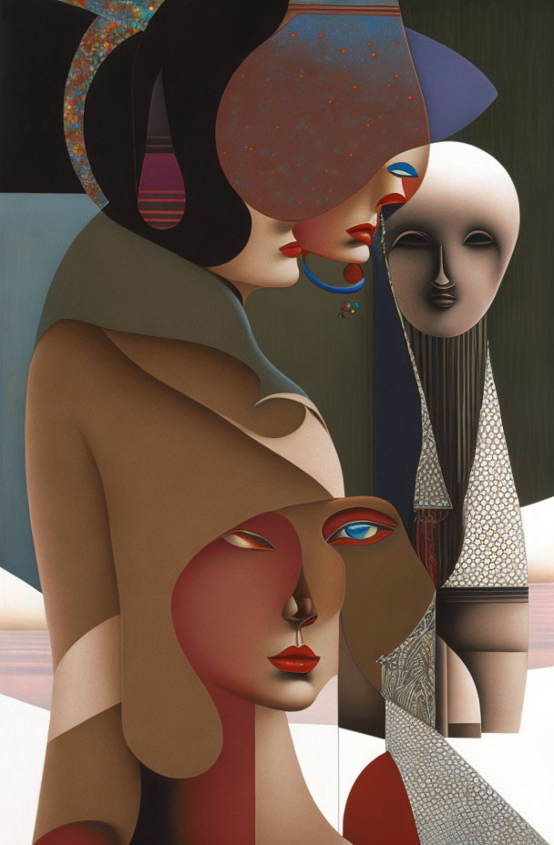 Abstract Human Figures in Surrealist Cubist Artwork