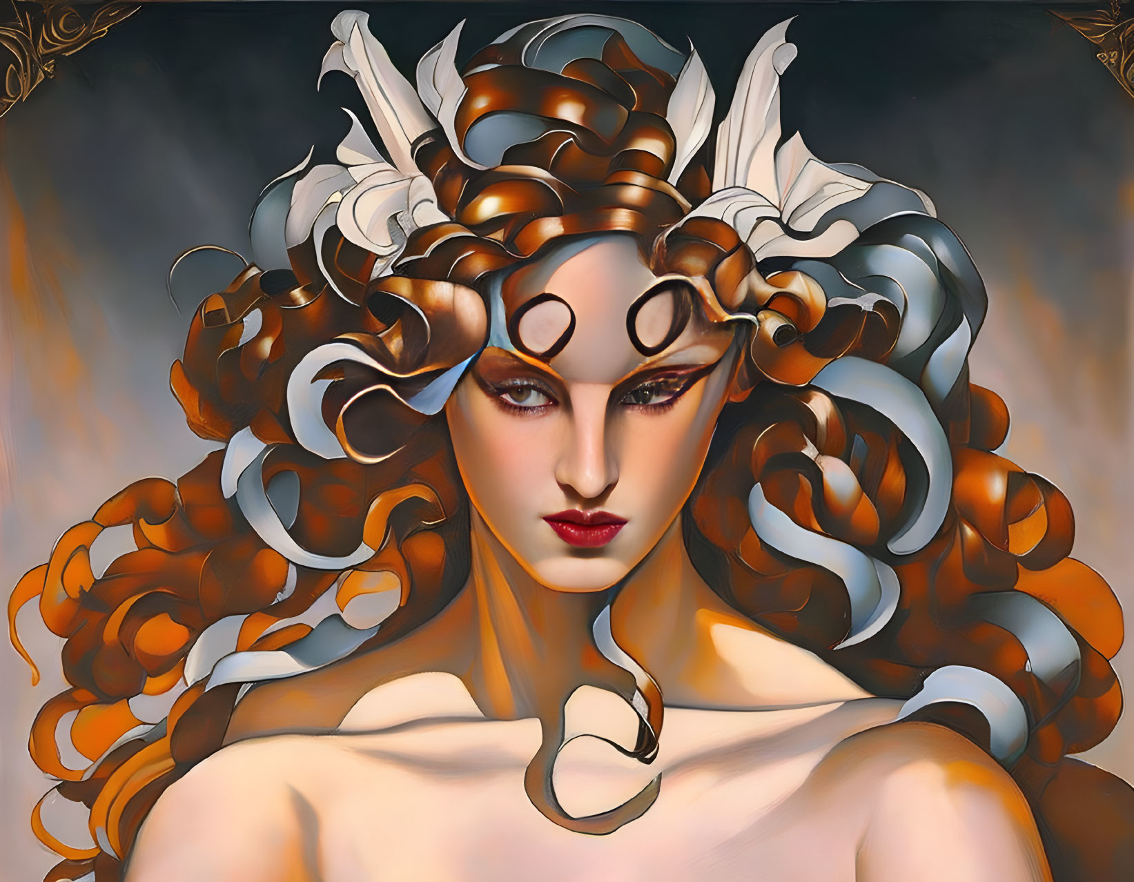 Woman with Elaborate Horn-like Hair and Mysterious Mask-like Feature