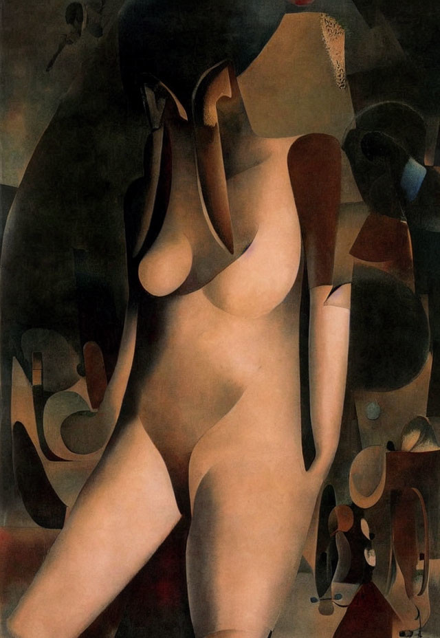 Earth-toned abstract female figure with emphasized curves and smooth gradients.