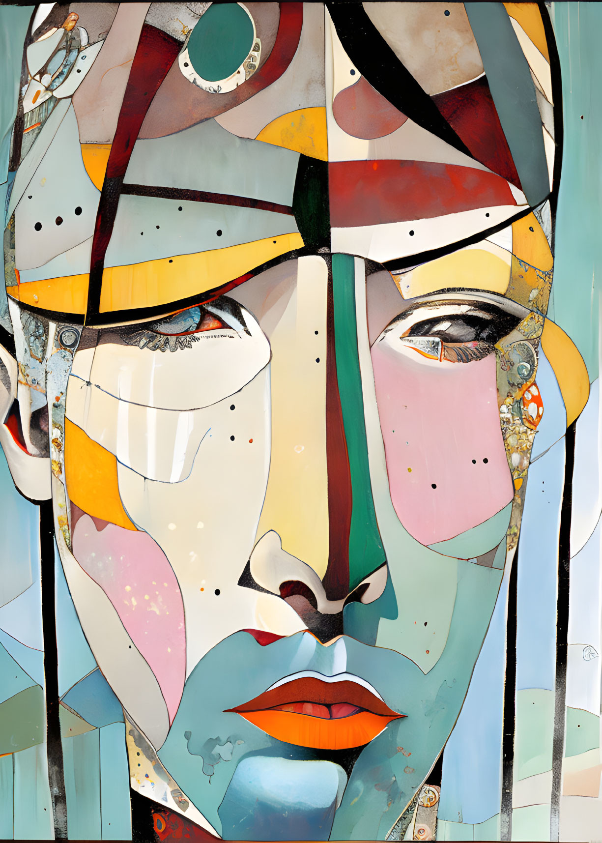 Colorful Cubist Female Face Painting with Bold Lines