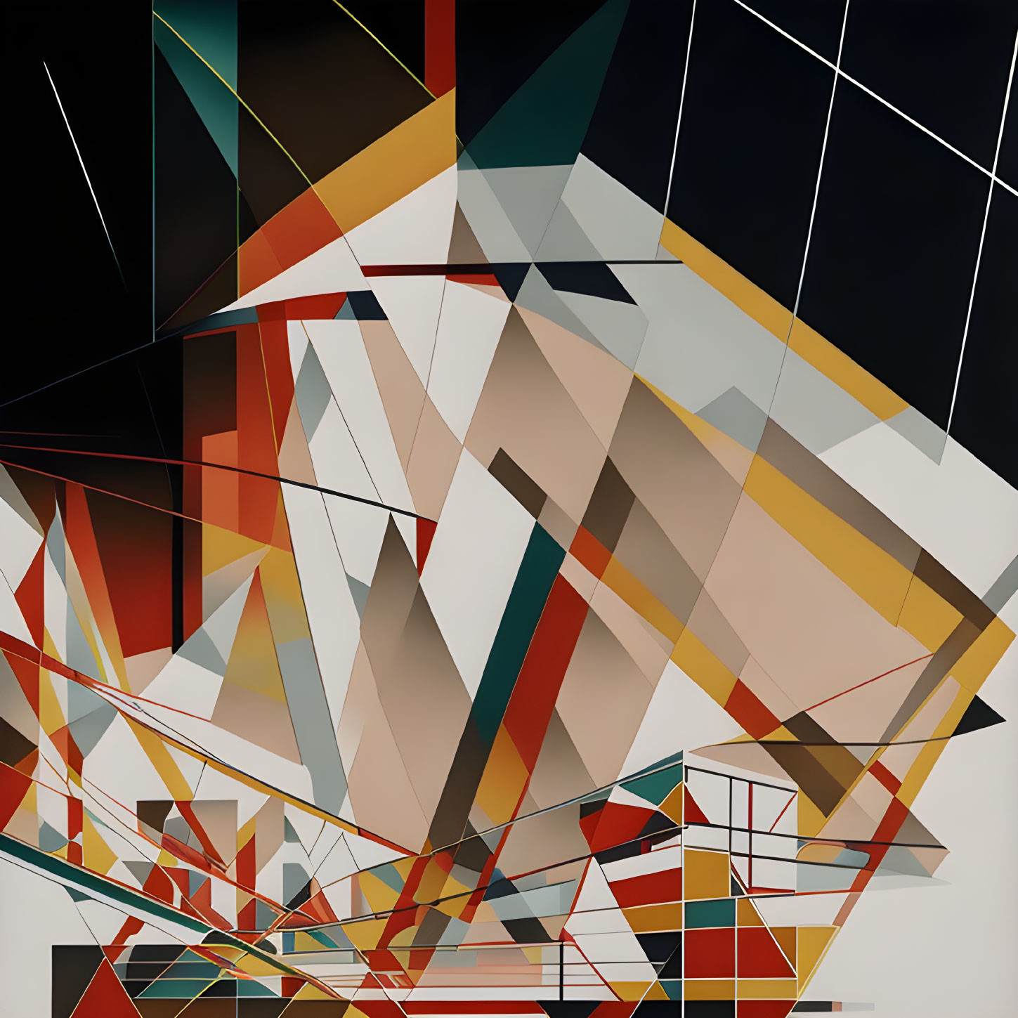 Geometric Abstract Painting with Intersecting Shapes in Muted Colors